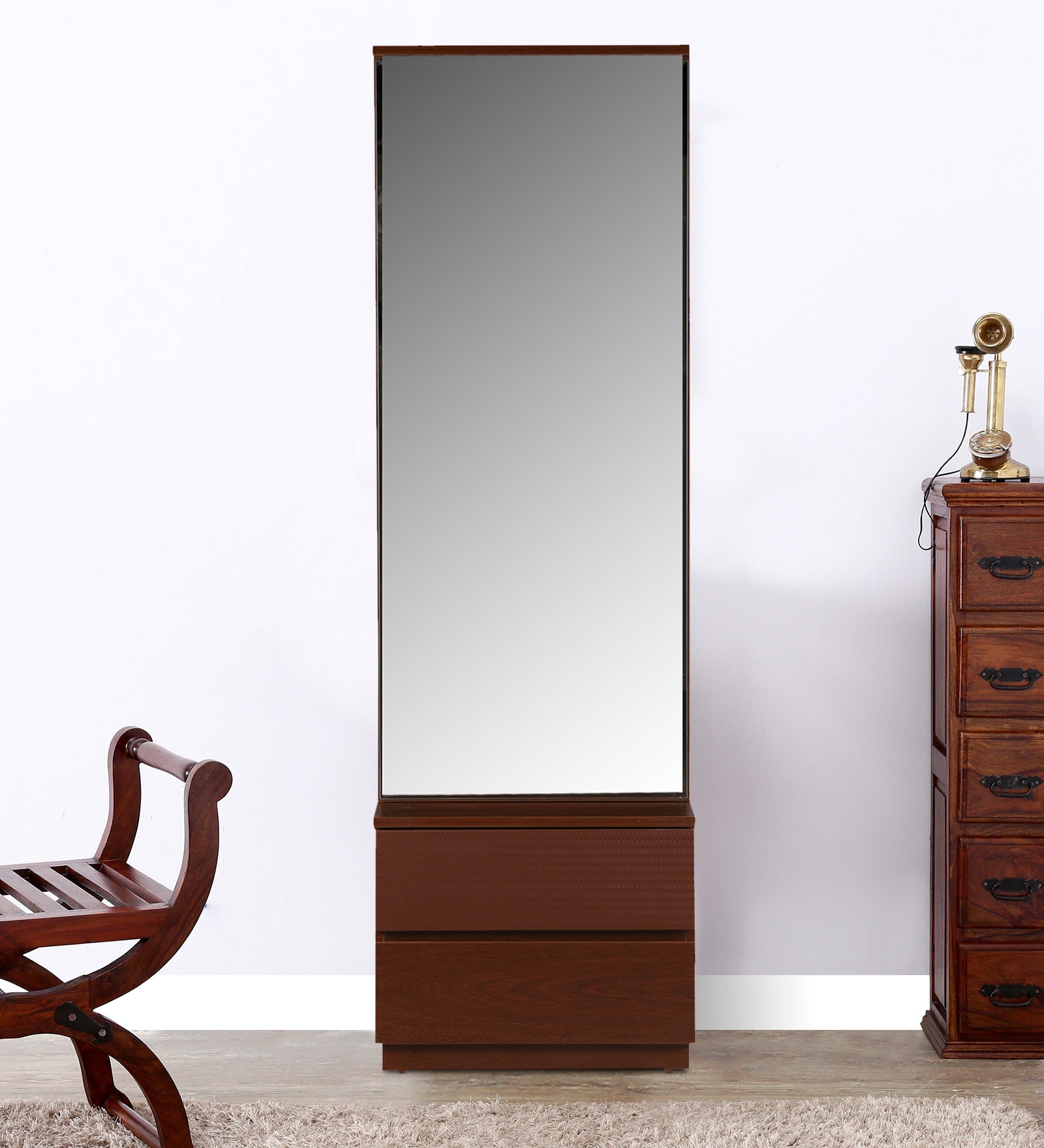 Houston Dressing Table with Mirror in Walnut Finish
