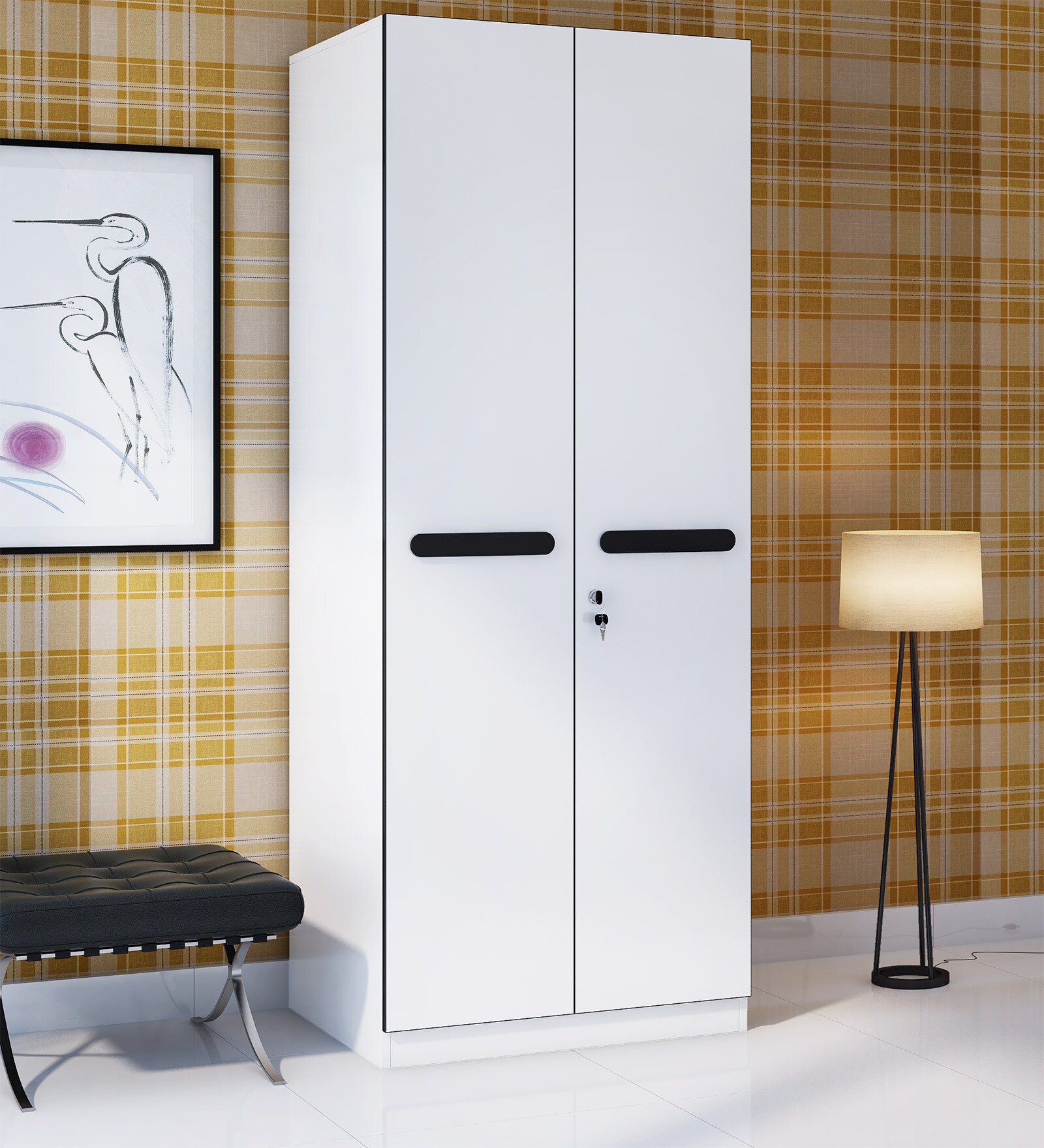 Houston Two Door Wardrobe in Black & White Colour