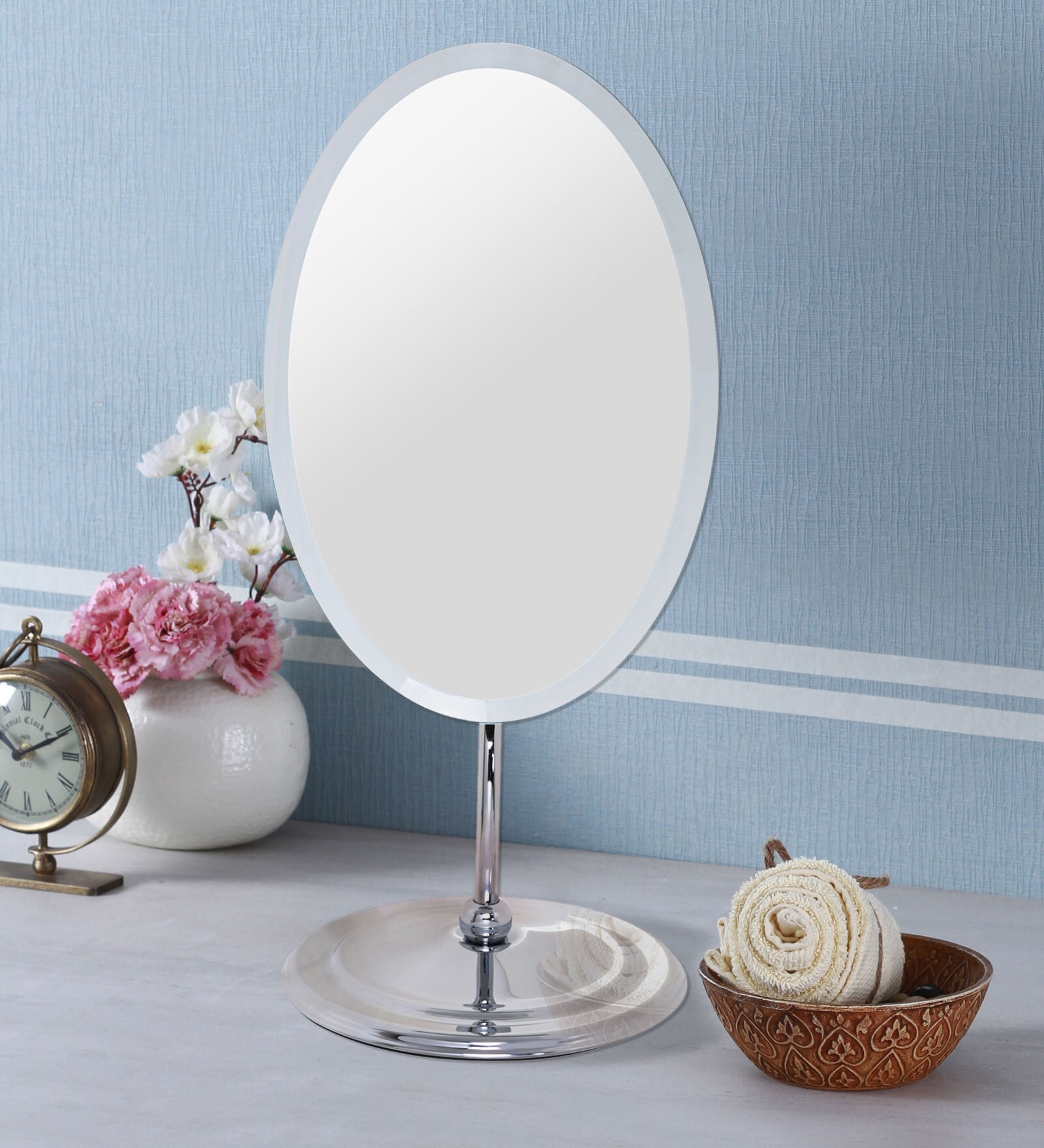 Buy Chrome & Glass Silver Oval Shape Concave Mirror (L 10, W 6.3, H