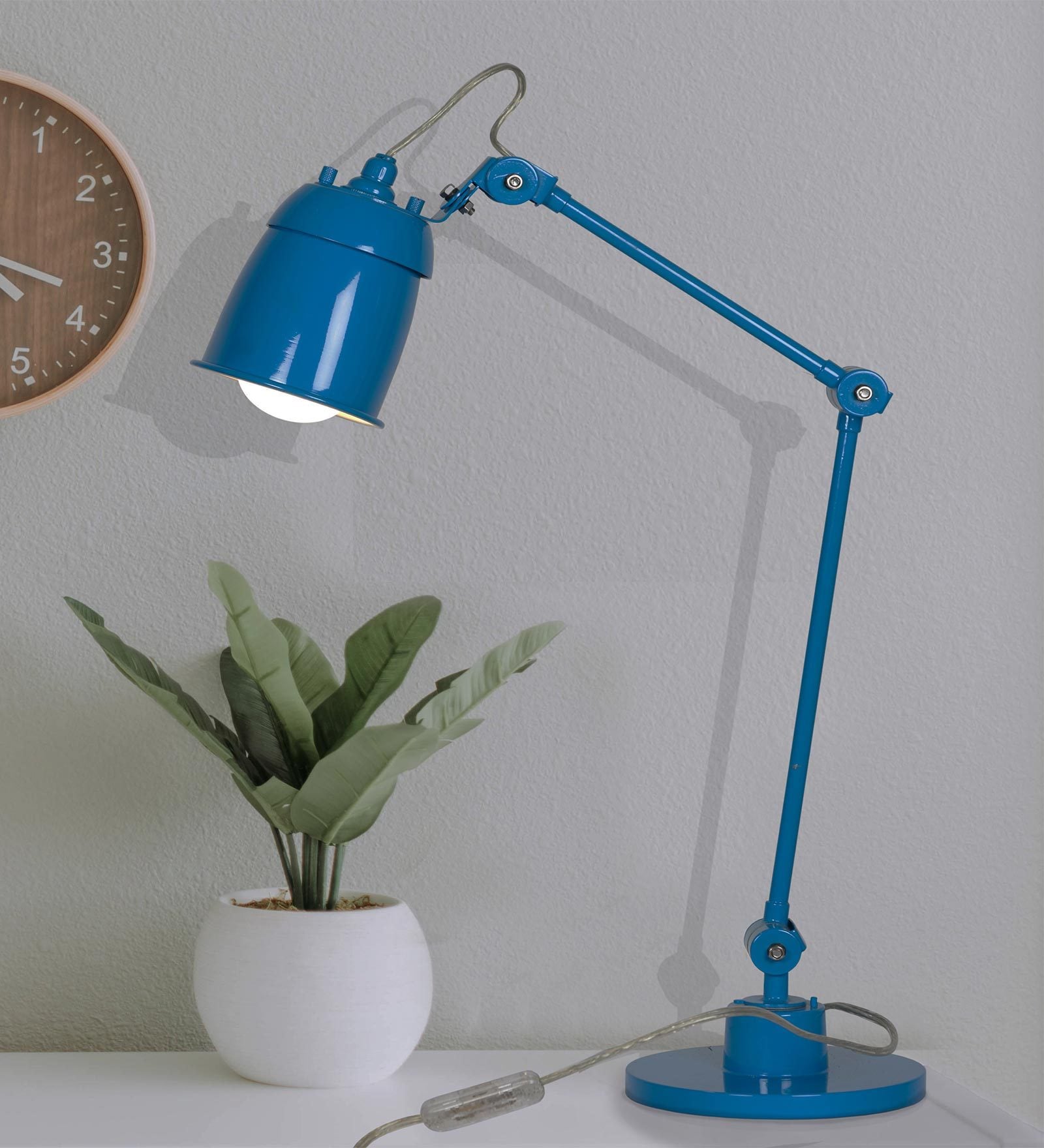 Howmini Blue Metal Shade Table Lamp with Blue Base