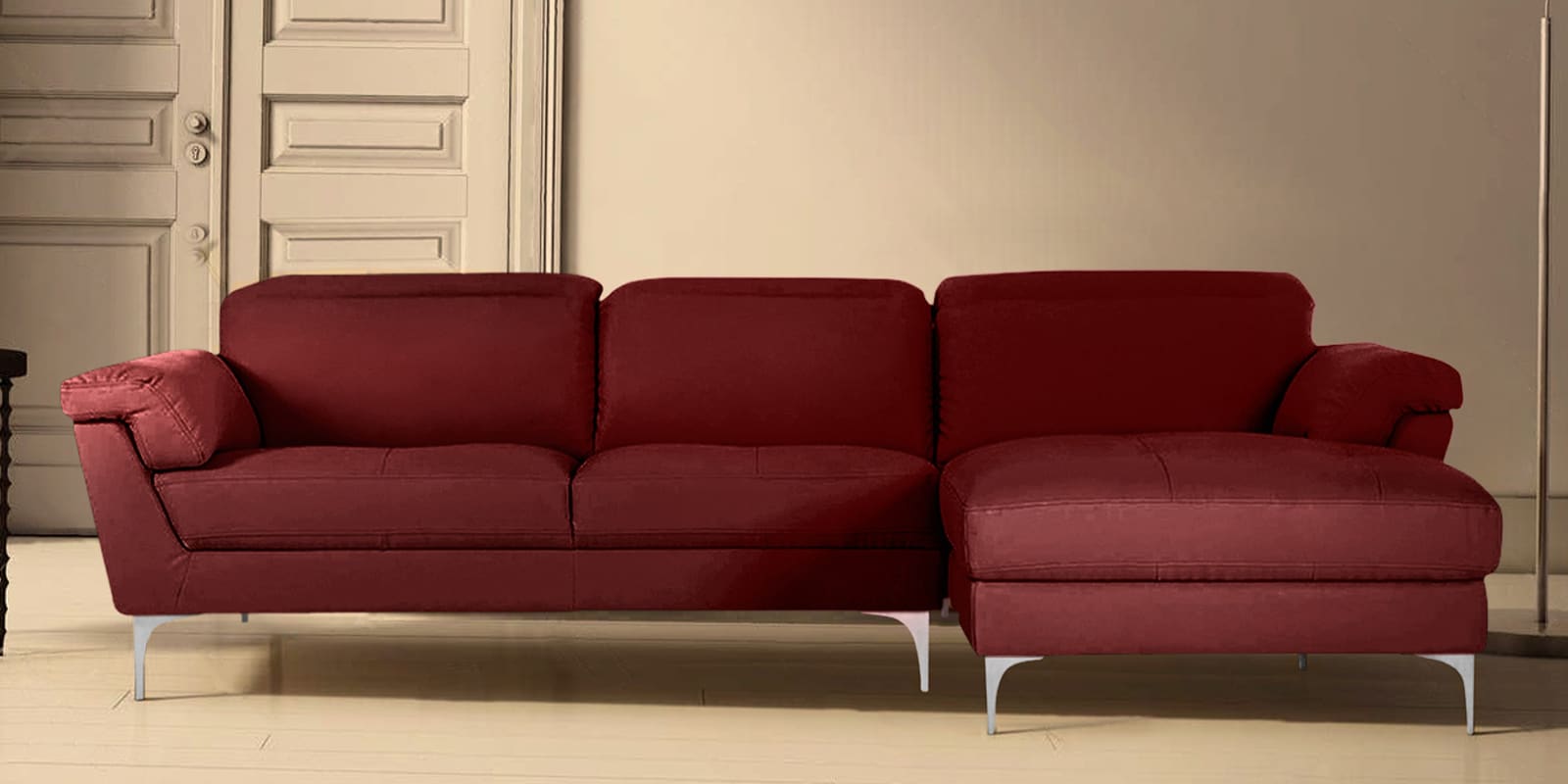 Honora Leatherette LHS Sectional Sofa (2+ Lounger) In Maroon Color