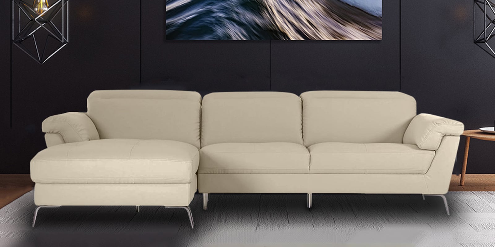 Honora Leatherette RHS Sectional Sofa (2+ Lounger) In Light Cream Color