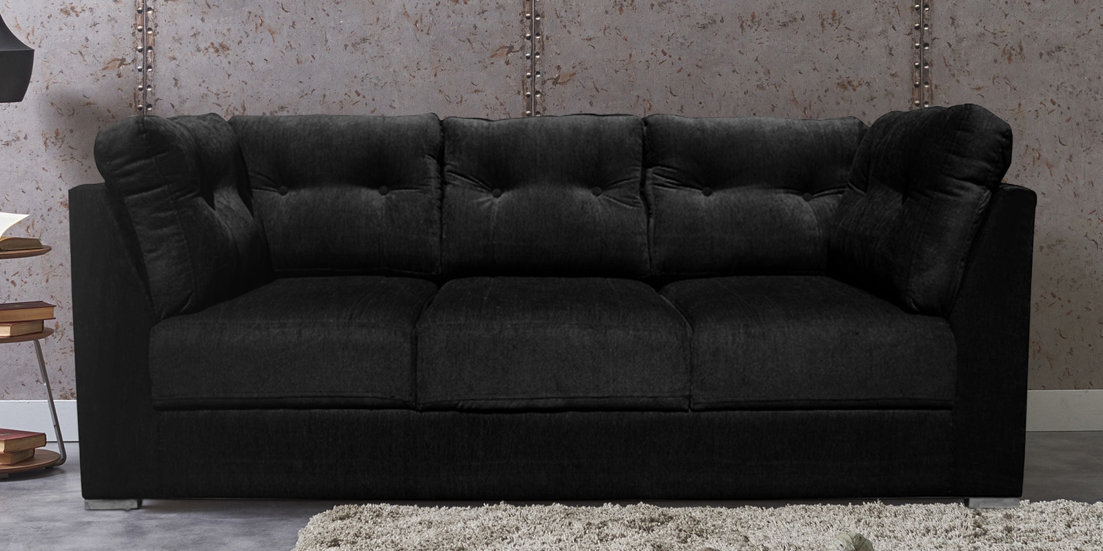 Buy Houston 3 Seater Sofa in Black Colour by LiveStyle Furniture Online