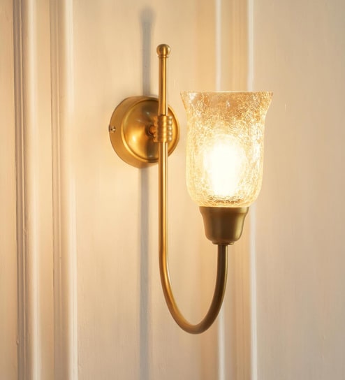 Hockey Wall Lamp Antique Brass Finish with Chimney Crackled Glass Golden Luster