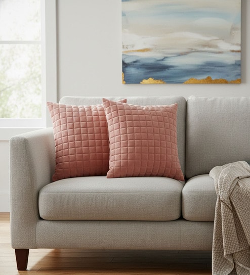 Pink Velvet Embroidered 16X16 Inches 2Pcs Cushion Covers