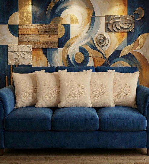 Brown Velvet Embroidered 16X16 Inches 5Pcs Cushion Covers