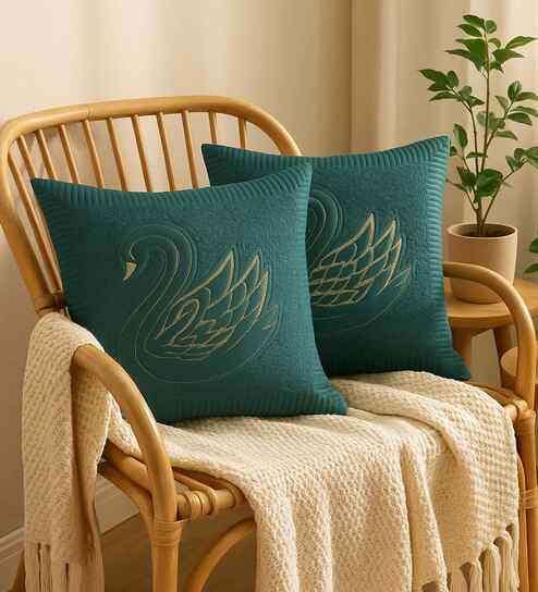 Blue Velvet Embroidered 16X16 Inches 2Pcs Cushion Covers