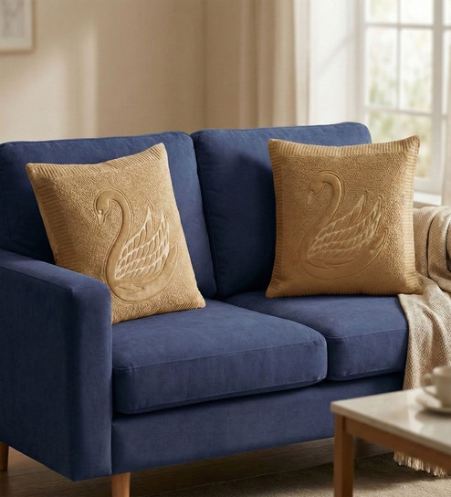 Grey Velvet Embroidered 16X16 Inches 2Pcs Cushion Covers