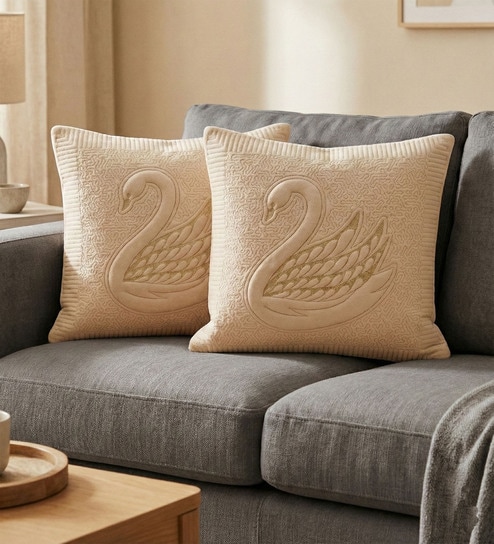 Brown Velvet Embroidered 16X16 Inches 2Pcs Cushion Covers