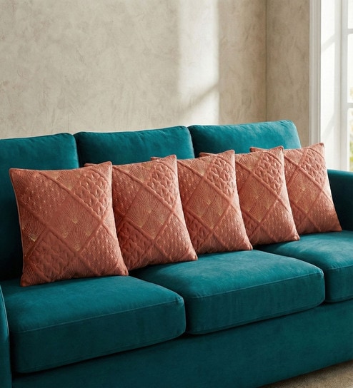 Maroon Velvet Embroidered 16X16 Inches 5Pcs Cushion Covers