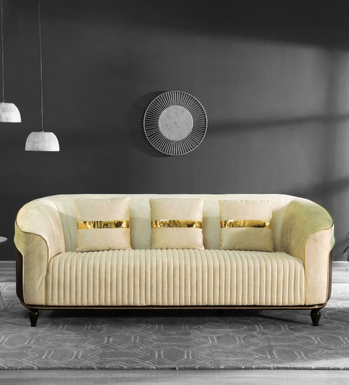 Holland Velvet 3 Seater Sofa in Beige Colour
