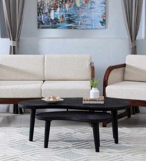 Holmes Solid Wood Nesting Coffee Table Set In Black Finish  (Set of 2)