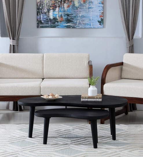 Holmes Solid Wood Nesting Coffee Table Set In Black Finish  (Set of 2)