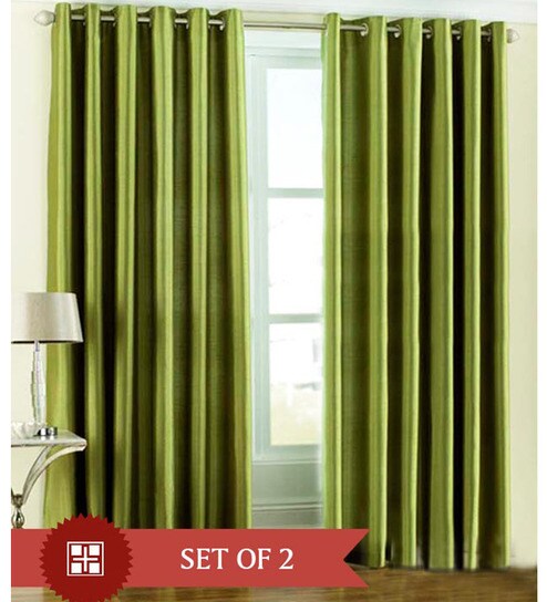 Buy Home Candy Solid Mehndi Green Eyelet Door Curtains Set Of 2