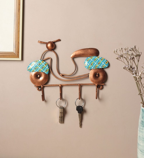 (1Pc) Blue Metal Scotty Modern Wall Mount Key Holder