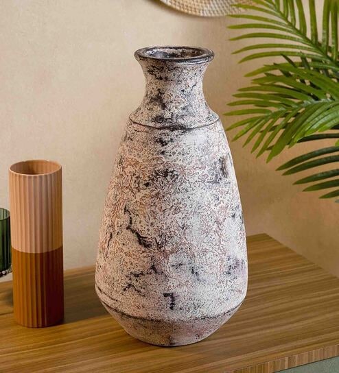 (1Pc) Pink & Grey Terracotta Decorative Vase For Room Decor Aesthetic