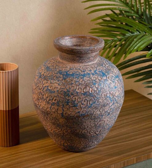 (1Pc) Pink & Blue Terracotta Decorative Vase For Home Decor