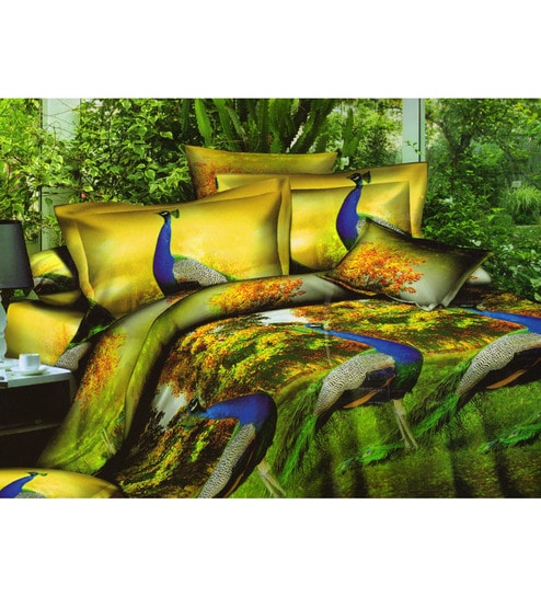 Buy Home Space Peacock Design 3d Printed Double Bedsheet Set