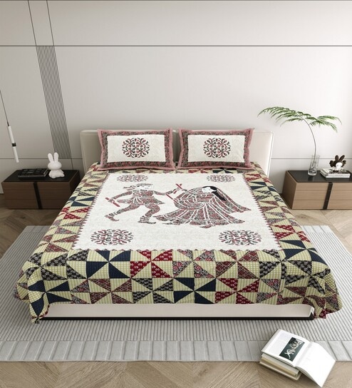 Green Traditional print 144 TC Cotton Size Double  Bedsheet With 2 Pillow Cover