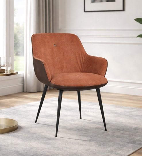 Homer Velvet Fabric Arm Chair In Tan And Brown Color