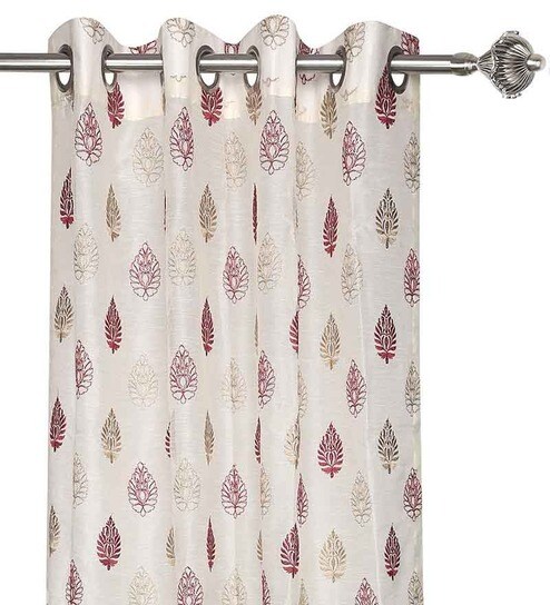 Buy Homestop White And Maroon Sheer Door Curtain Online
