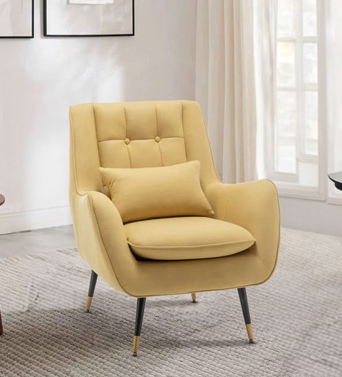 Homey Velvet Lounge Chair In Yellow Colour