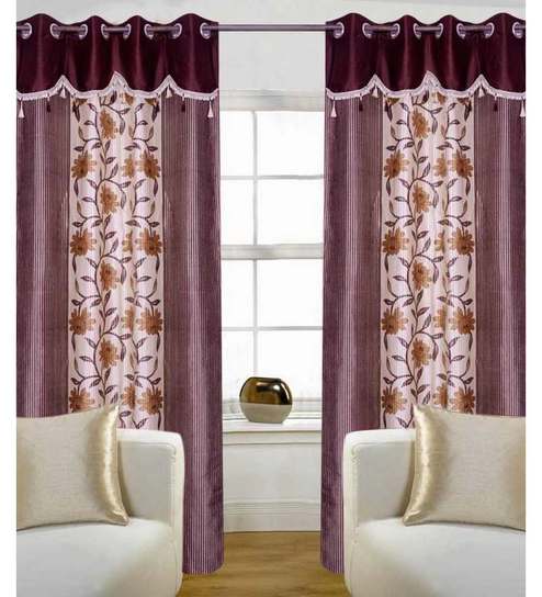 Buy Home Zaara Plum Border Brown Flower Pattern Curtain Online