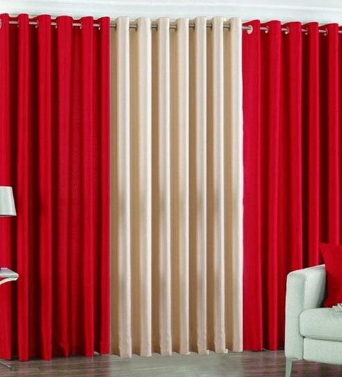 Buy Home Zaara Royal Plain Cream Red Polyester Eyelet Door