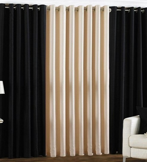 Buy Home Zaara Royal Black Cream White Polyester Solid Eyelet
