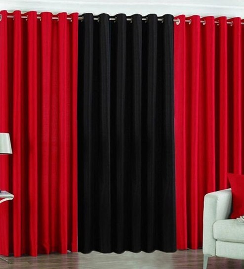 Buy Home Zaara Plain Black Red Polyester Eyelet Window Curtain