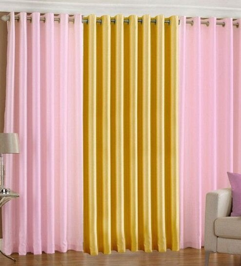 Buy Home Zaara Royal Plain Pink Yellow Polyester Window Curtain