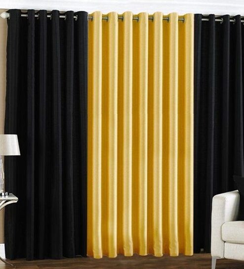 Buy Home Zaara Black Gold Yellow Polyester Solid Eyelet Window