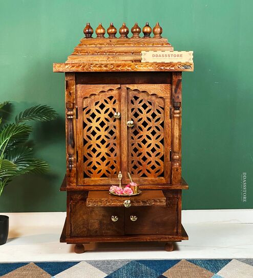 Honey finish Solid Sheesham Wooden Temple
