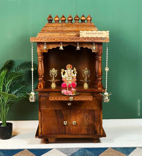 Honey finish Solid Sheesham Wooden Temple