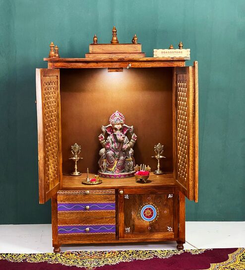 Honey finish Solid Sheesham Wooden Temple