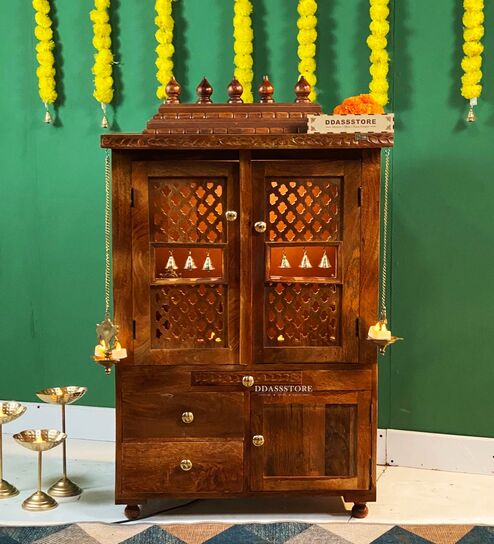 Honey finish Solid Sheesham Wooden Temple