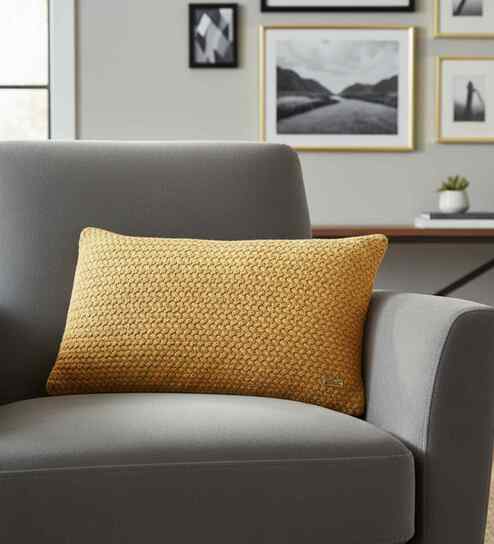 Honey Gold 100% Cotton Anna 12X20 Inches Knitted Cushion Cover