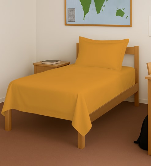 Honey Gold Solid 400 TC Cotton Single Sized Bedsheet with 1 Pillow Cover