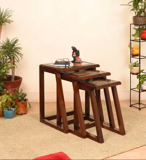 Honey-I Nest of Tables (Set of 3) in Teakwood with Walnut Matte Finish