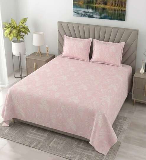 Honey Pink Metro 186 TC Cotton King Bedsheet With 2 Pillow Covers