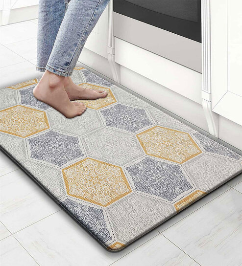 Honeycomb Geometric Microfibre 30x18 Inches Anti Skid Door Mat