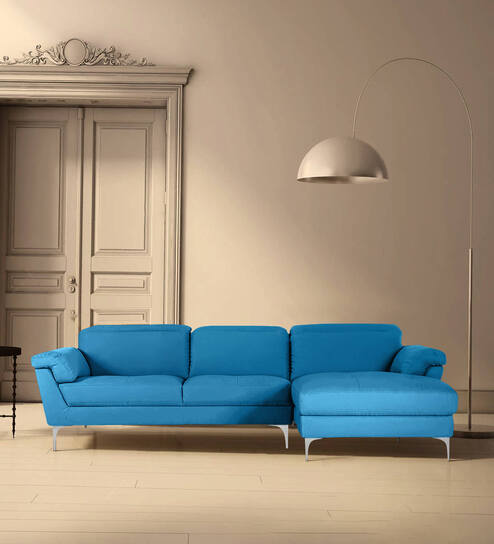 Honora Leatherette LHS Sectional Sofa (2+ Lounger) In Blue Color
