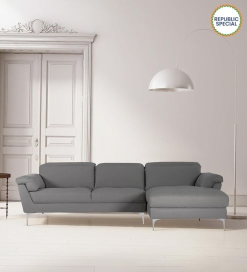 Honora Leatherette LHS Sectional Sofa (2+ Lounger) In Grey Color