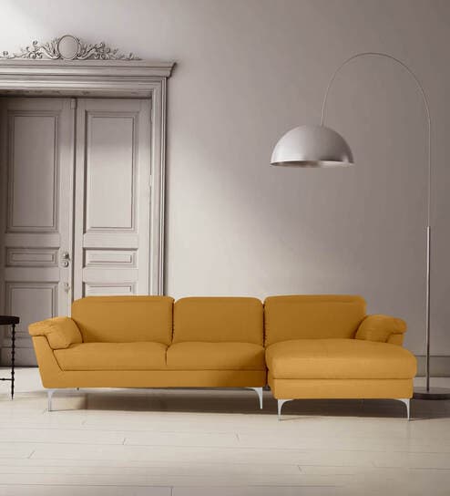 Honora Leatherette LHS Sectional Sofa (2+ Lounger) in Yellow Color