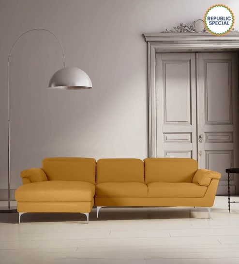 Honora Leatherette RHS Sectional Sofa ( 2+ Lounger ) in Yellow Color