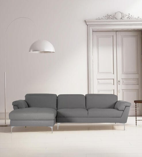 Honora Leatherette RHS Sectional Sofa  (2+ Lounger) In Grey Color