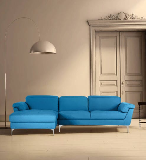Honora Leatherette RHS Sectional Sofa (2+ Lounger) In Blue Color