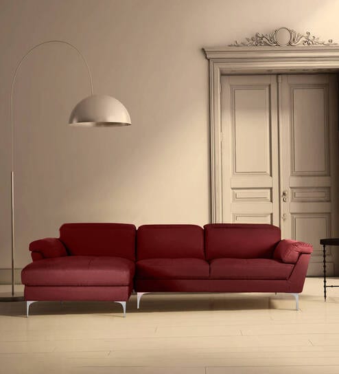 Honora Leatherette RHS Sectional Sofa (2+ Lounger) In Maroon Color