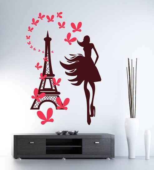 Hoopoe Decor Vinyl Fashion Girl With Eiffel Tower Wall Decal