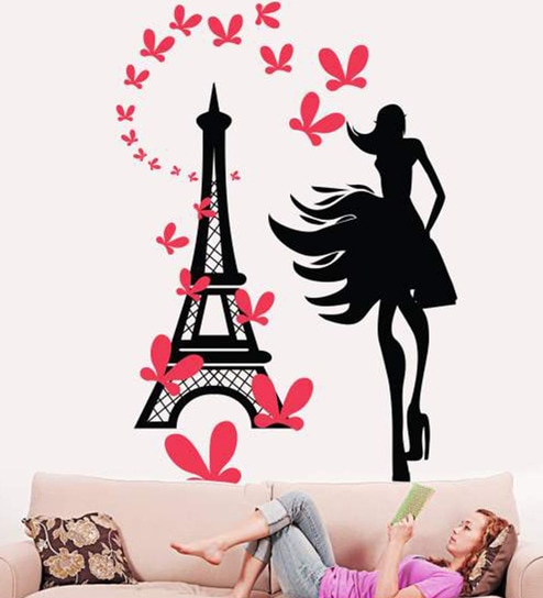 Hoopoe Decor Fashion Girl With Eiffel Tower Vinyl Wall Sticker Decal